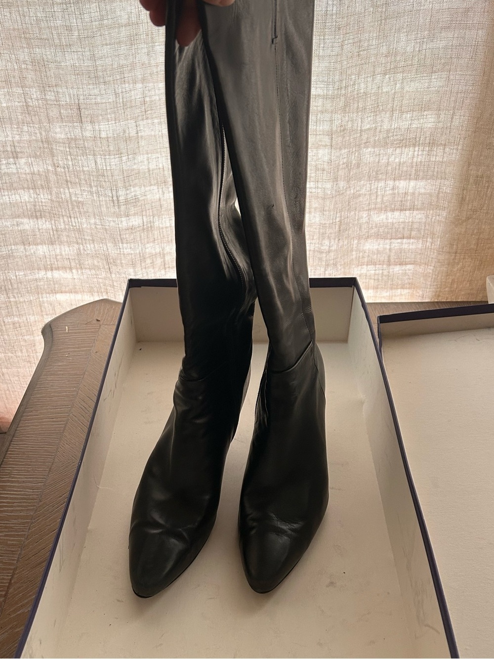 Stuart Weitzman Restlo Leather Knee-High Boots | Black Calf | Size M9.5